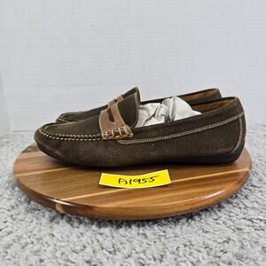 Martin Dingman Brown Suede Leather Slip On Casual Drivers Penny Loafer Mens 8.5